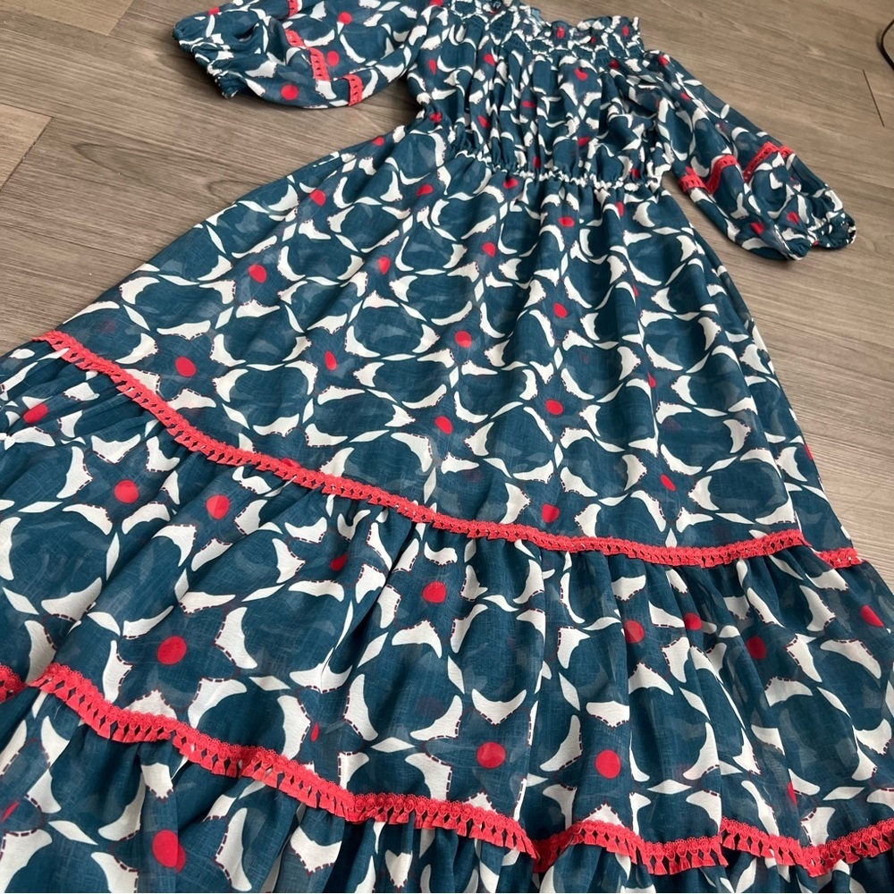 NWT Sachin & Babi X Anthropologie Mosaic Off-The-Shoulder Midi Dress Size 0 - Picture 6 of 9